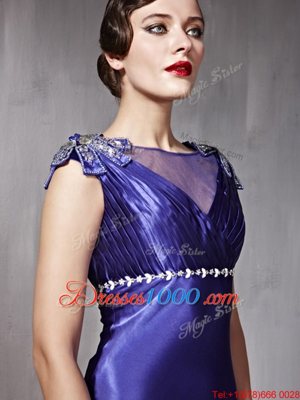Spectacular Purple Column/Sheath Beading Evening Dress Side Zipper Satin Sleeveless Floor Length
