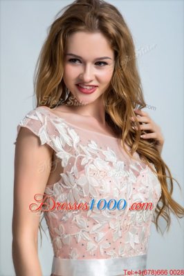 Lace Prom Evening Gown Peach Zipper Sleeveless Floor Length