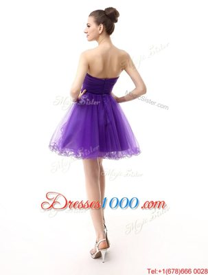 Knee Length Purple Dress for Prom Organza Sleeveless Beading