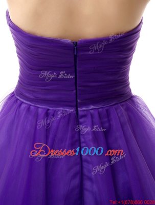 Knee Length Purple Dress for Prom Organza Sleeveless Beading