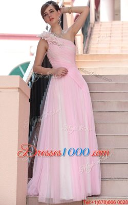 Cute One Shoulder Sleeveless Side Zipper Hot Pink Chiffon