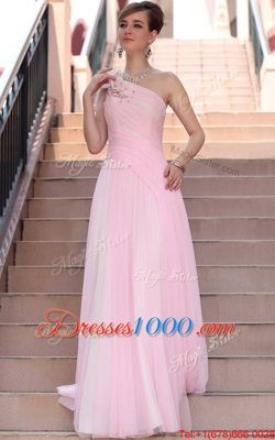 Cute One Shoulder Sleeveless Side Zipper Hot Pink Chiffon