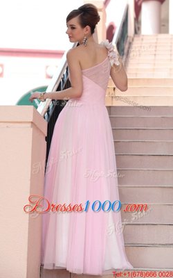 Cute One Shoulder Sleeveless Side Zipper Hot Pink Chiffon