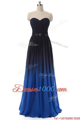Cute Sleeveless Lace Up Floor Length Ruching and Belt Juniors Party Dress