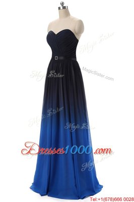 Cute Sleeveless Lace Up Floor Length Ruching and Belt Juniors Party Dress