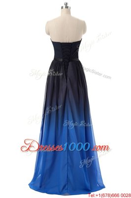 Cute Sleeveless Lace Up Floor Length Ruching and Belt Juniors Party Dress