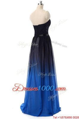 Cute Sleeveless Lace Up Floor Length Ruching and Belt Juniors Party Dress