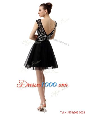 Dynamic Bateau Sleeveless Prom Dress Knee Length Beading Black Tulle