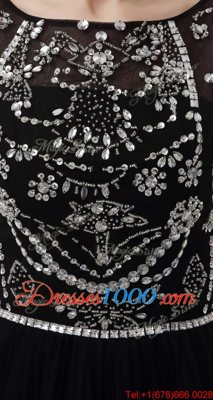 Dynamic Bateau Sleeveless Prom Dress Knee Length Beading Black Tulle