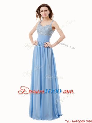 Artistic Floor Length Empire Sleeveless Blue Side Zipper