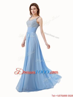 Artistic Floor Length Empire Sleeveless Blue Side Zipper