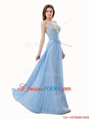 Artistic Floor Length Empire Sleeveless Blue Side Zipper
