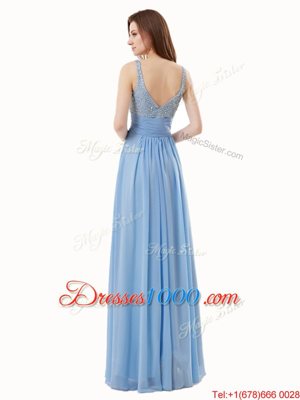 Artistic Floor Length Empire Sleeveless Blue Side Zipper