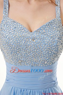 Artistic Floor Length Empire Sleeveless Blue Side Zipper