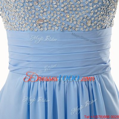 Artistic Floor Length Empire Sleeveless Blue Side Zipper