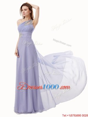 Colorful Floor Length Lavender Homecoming Dresses One Shoulder Sleeveless Brush Train Zipper
