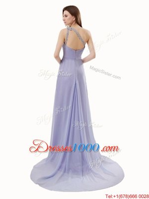Colorful Floor Length Lavender Homecoming Dresses One Shoulder Sleeveless Brush Train Zipper