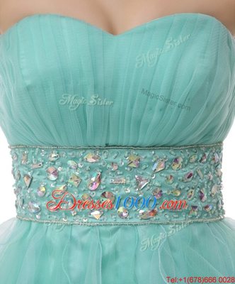 High End Ruffled Mini Length Turquoise Prom Gown Sweetheart Sleeveless Zipper