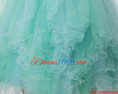 High End Ruffled Mini Length Turquoise Prom Gown Sweetheart Sleeveless Zipper