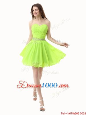Adorable Green A-line Beading Dress for Prom Zipper Organza Sleeveless Knee Length