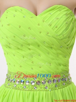 Adorable Green A-line Beading Dress for Prom Zipper Organza Sleeveless Knee Length
