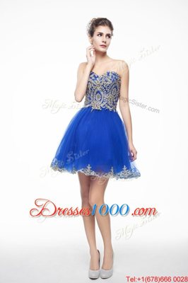 Royal Blue Sleeveless Beading and Embroidery Mini Length Evening Dress