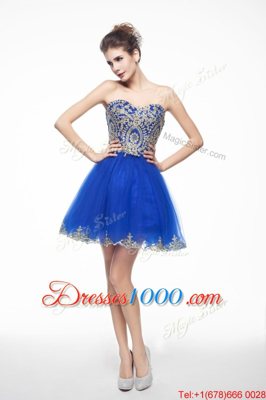 Royal Blue Sleeveless Beading and Embroidery Mini Length Evening Dress