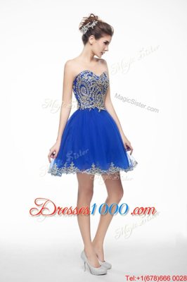 Royal Blue Sleeveless Beading and Embroidery Mini Length Evening Dress