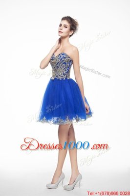 Royal Blue Sleeveless Beading and Embroidery Mini Length Evening Dress