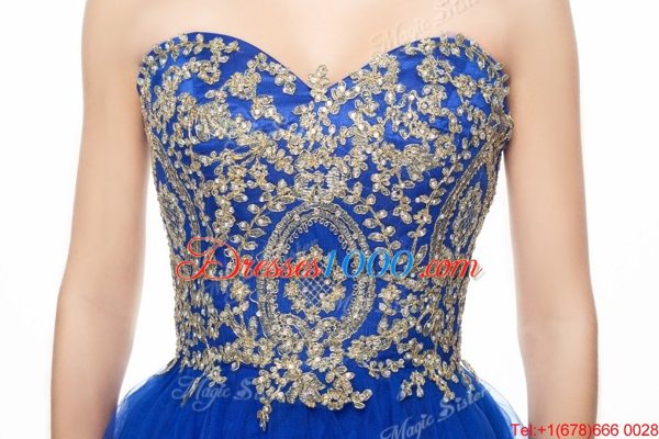 Royal Blue Sleeveless Beading and Embroidery Mini Length Evening Dress
