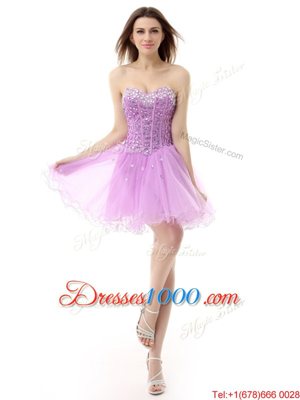 Fashion Knee Length Lace Up Custom Made Lilac and In for Prom and Party with Beading