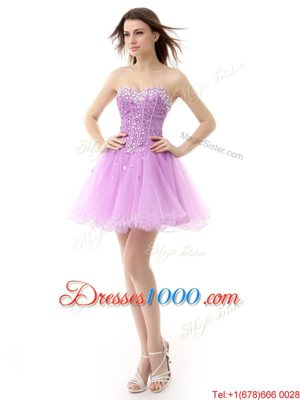 Fashion Knee Length Lace Up Custom Made Lilac and In for Prom and Party with Beading