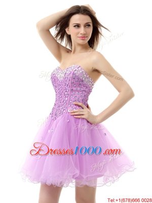 Fashion Knee Length Lace Up Custom Made Lilac and In for Prom and Party with Beading