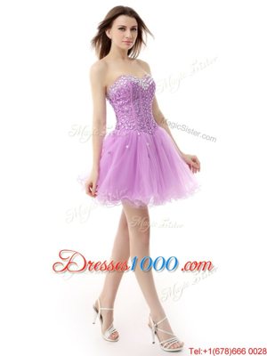 Fashion Knee Length Lace Up Custom Made Lilac and In for Prom and Party with Beading