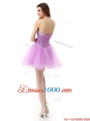 Fashion Knee Length Lace Up Custom Made Lilac and In for Prom and Party with Beading