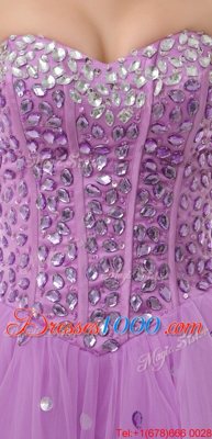 Fashion Knee Length Lace Up Custom Made Lilac and In for Prom and Party with Beading