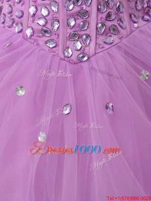 Fashion Knee Length Lace Up Custom Made Lilac and In for Prom and Party with Beading