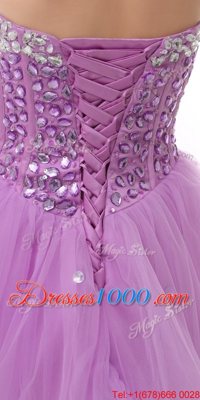 Fashion Knee Length Lace Up Custom Made Lilac and In for Prom and Party with Beading