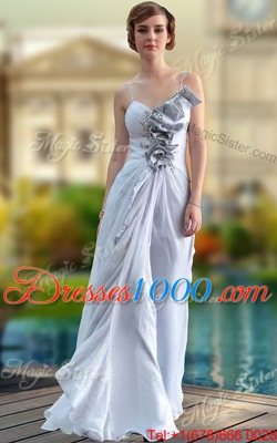 Modern Floor Length Silver Prom Party Dress Chiffon Sleeveless Beading and Ruching