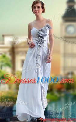 Modern Floor Length Silver Prom Party Dress Chiffon Sleeveless Beading and Ruching