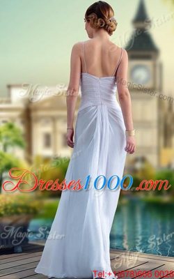 Modern Floor Length Silver Prom Party Dress Chiffon Sleeveless Beading and Ruching