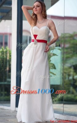 Clearance White Side Zipper Homecoming Party Dress Belt Sleeveless Floor Length