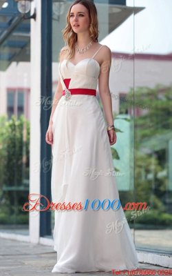 Clearance White Side Zipper Homecoming Party Dress Belt Sleeveless Floor Length