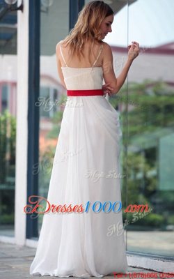 Clearance White Side Zipper Homecoming Party Dress Belt Sleeveless Floor Length