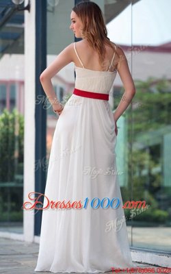 Clearance White Side Zipper Homecoming Party Dress Belt Sleeveless Floor Length