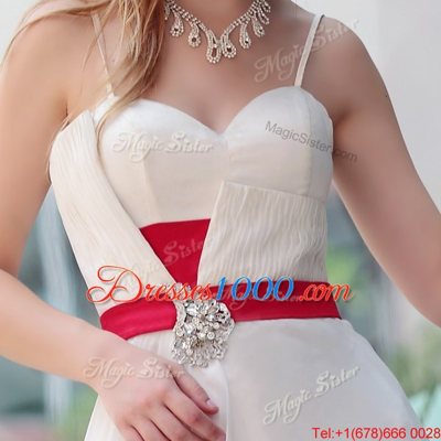 Clearance White Side Zipper Homecoming Party Dress Belt Sleeveless Floor Length