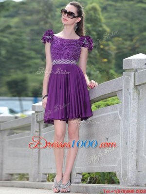 Scoop Purple Sleeveless Satin Zipper Party Dress Wholesale for Prom and Party