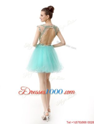 Noble Scoop Beading Juniors Party Dress Aqua Blue Zipper Sleeveless Knee Length