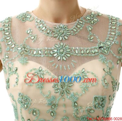 Noble Scoop Beading Juniors Party Dress Aqua Blue Zipper Sleeveless Knee Length