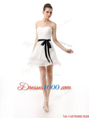 White Sleeveless Chiffon Lace Up Hoco Dress for Prom and Party